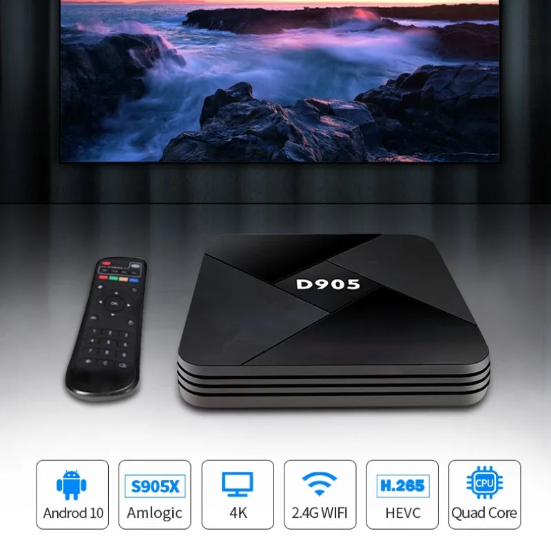 

D905/D9PRO Android TV Box Android10 4GB 32GB 4K H.265 Media Player Amlogic S905 3D Video 2.4G Wifi Smart Set Top Box Receivers