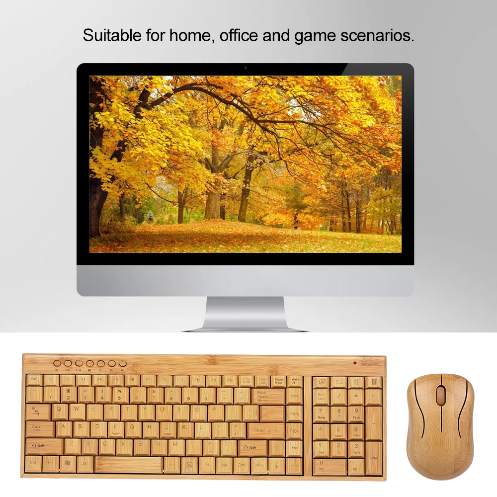 

Wireless Keyboard And Mouse Set Bamboo Environmental Protection Waterproof And Radiation Proof Keyboard