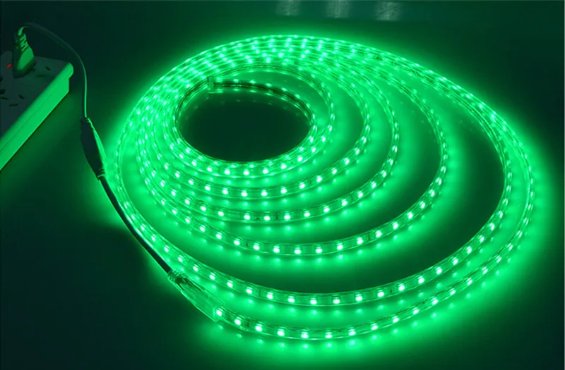 Зеленый Светодиодная лента 220 В SMD 5050 RGB лента наружный водонепроницаемый гибкий неоновый светильник 2835 лампа для внутреннего декора светильник s tiras - Испускаемый цвет: Зеленый