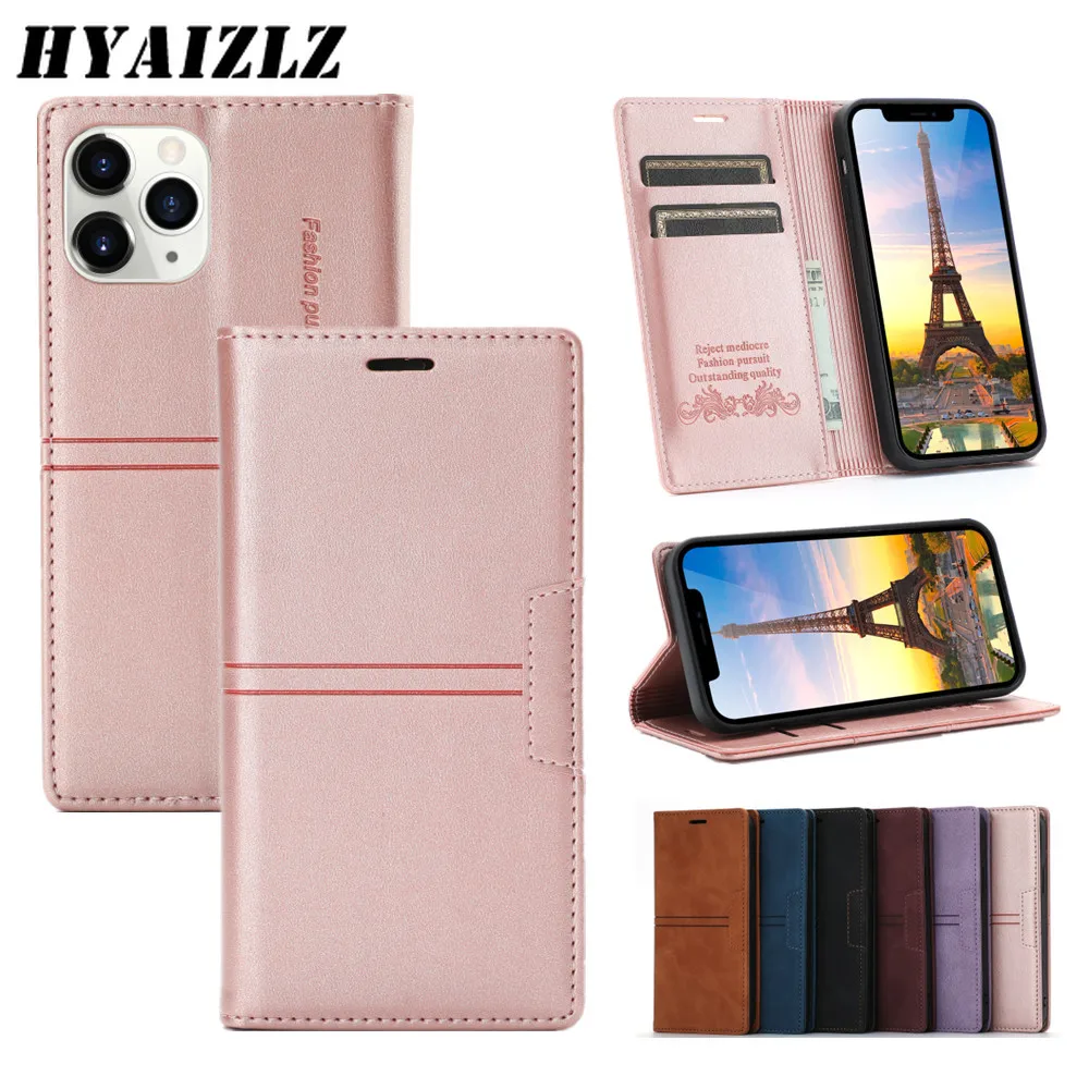 

PU Leather Wallet Case for iPhone 13 12 11 Pro Max Mini XR XS SE 2020 7 8 Plus Flip Magnetic Protection Solid Color Phone Cover