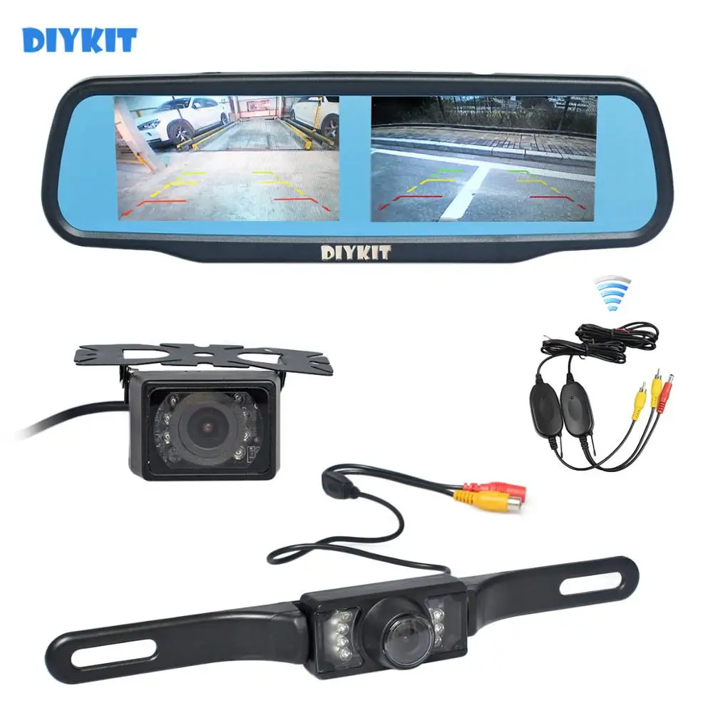 DIYKIT беспроводной двойной 4 3 &quotэкран зеркало заднего вида автомобиля монитор +
