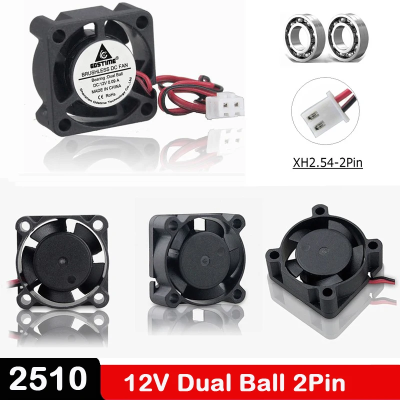 1 шт. Gdstime DC 12 В 25x25x10 мм 2 см 2510B 2Pin шарикоподшипник мини Бесщеточный вентилятор