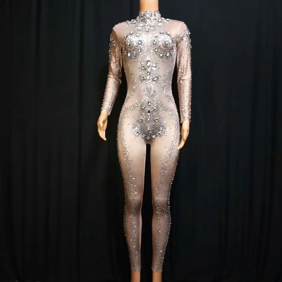 Новый блестящий серебристый комбинезон Стразы сексуальные леггинсы боди с