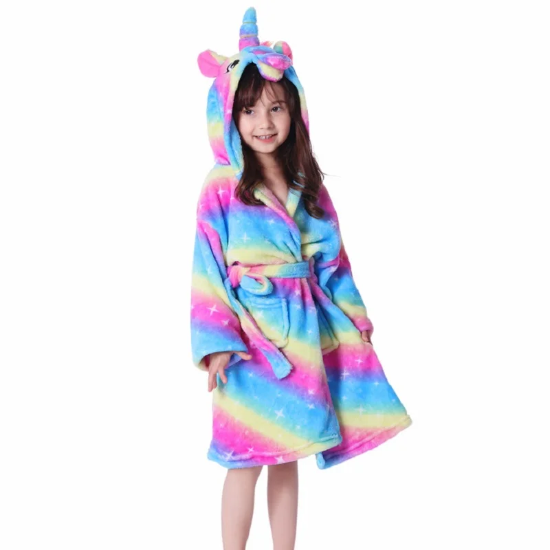 Kigurumi/Детские Банные халаты с капюшоном и единорогом; детский банный халат со звездами и радугой; пижамы для мальчиков и девочек; ночная рубашка; детская одежда для сна - Цвет: Rainbow stars