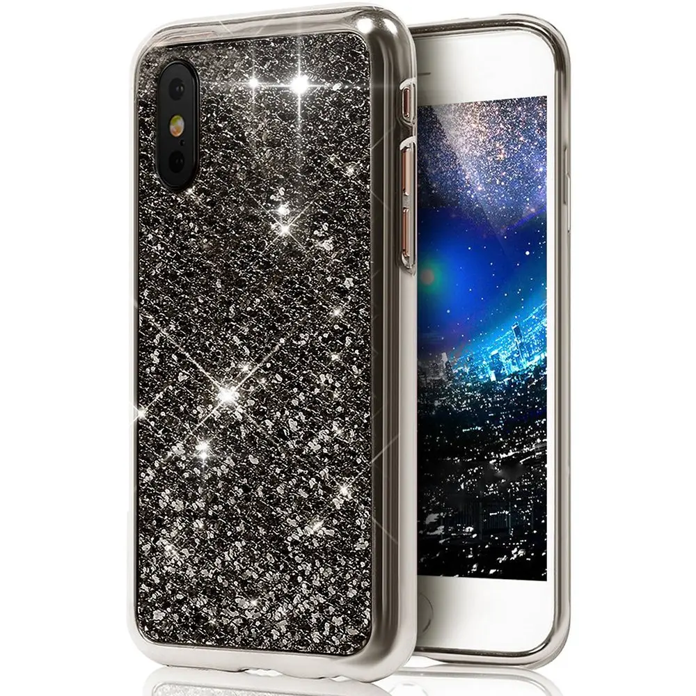 Black Блестящий сверкающий мягкий чехол для samsung Galaxy S10 Plus S10e S9 A20 A30 A50 A70 Модный Блестящий чехол для женщин и девушек - Цвет: Black