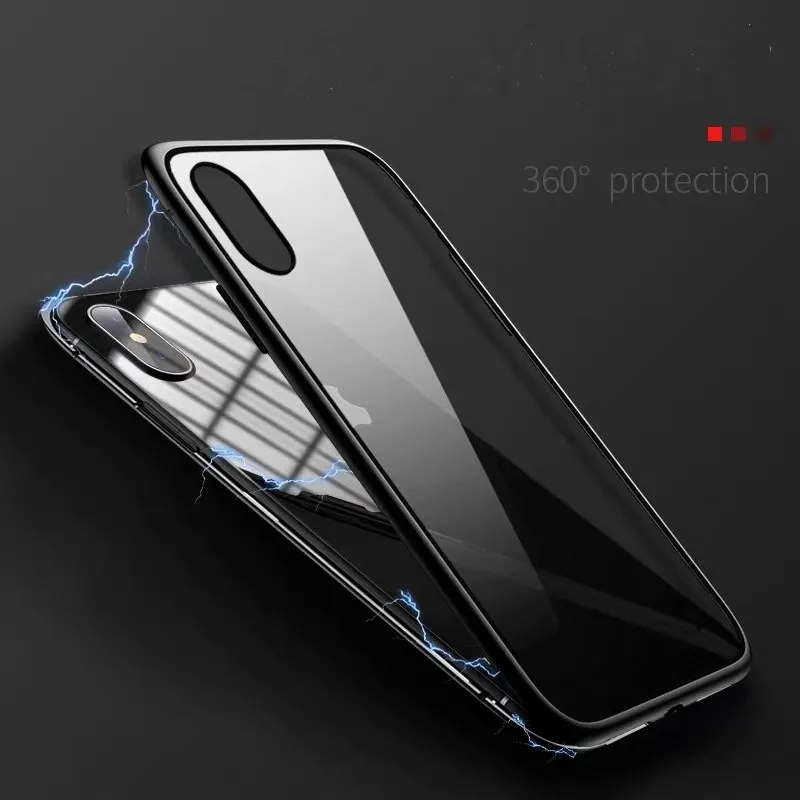 360 Magnetic Metal Phone Case For iphone 7 8 6 Plus Double Side Glass X XR XS MAX 6S plus 9H tempered glass Cover |