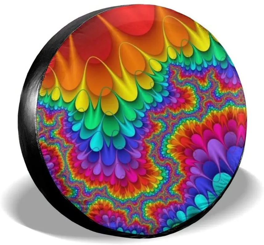 

Foruidea Tie Dye Abstract Rainbow Color Spare Tire Cover Waterproof Dust-Proof UV Sun Wheel Tire Cover Fit