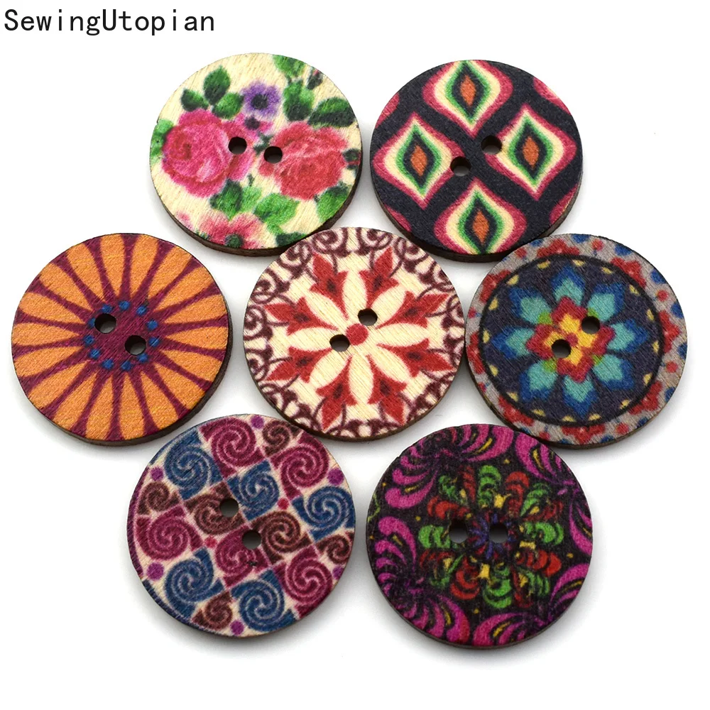 50 шт. Ретро Печать Круглые Деревянные Кнопки шитье скрапбукинга одежда подарки