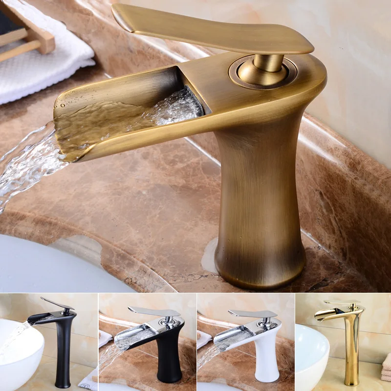 

Bathroom Basin Solid Brass Faucet Sink Mixer Hot & Cold Single Handle Deck Mounted Lavatory Crane Water Tap Brushed Gold Nickel