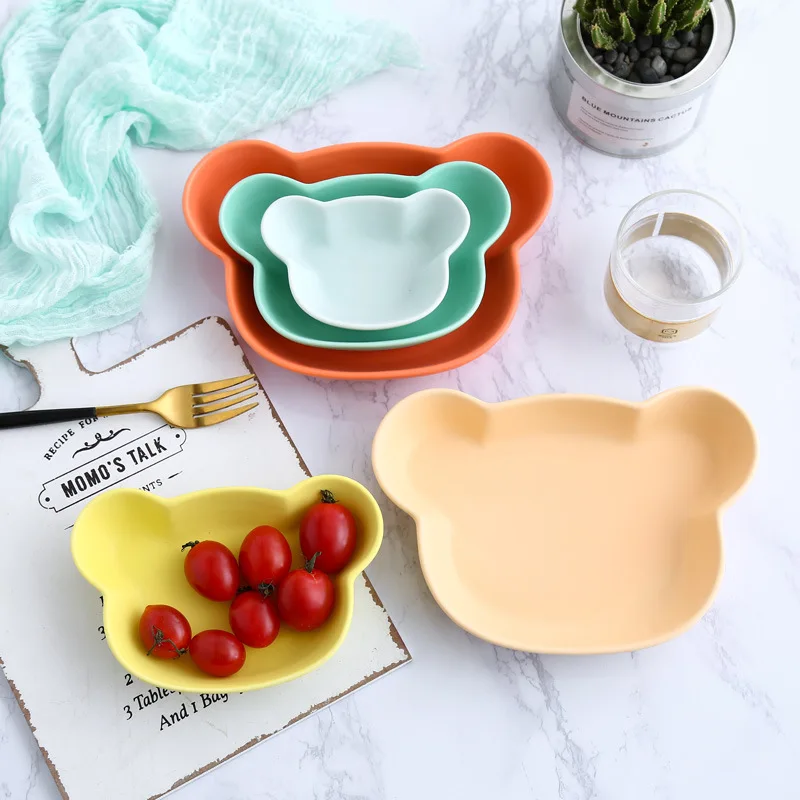 Керамическая обеденная тарелка в скандинавском стиле форме медведя цельная