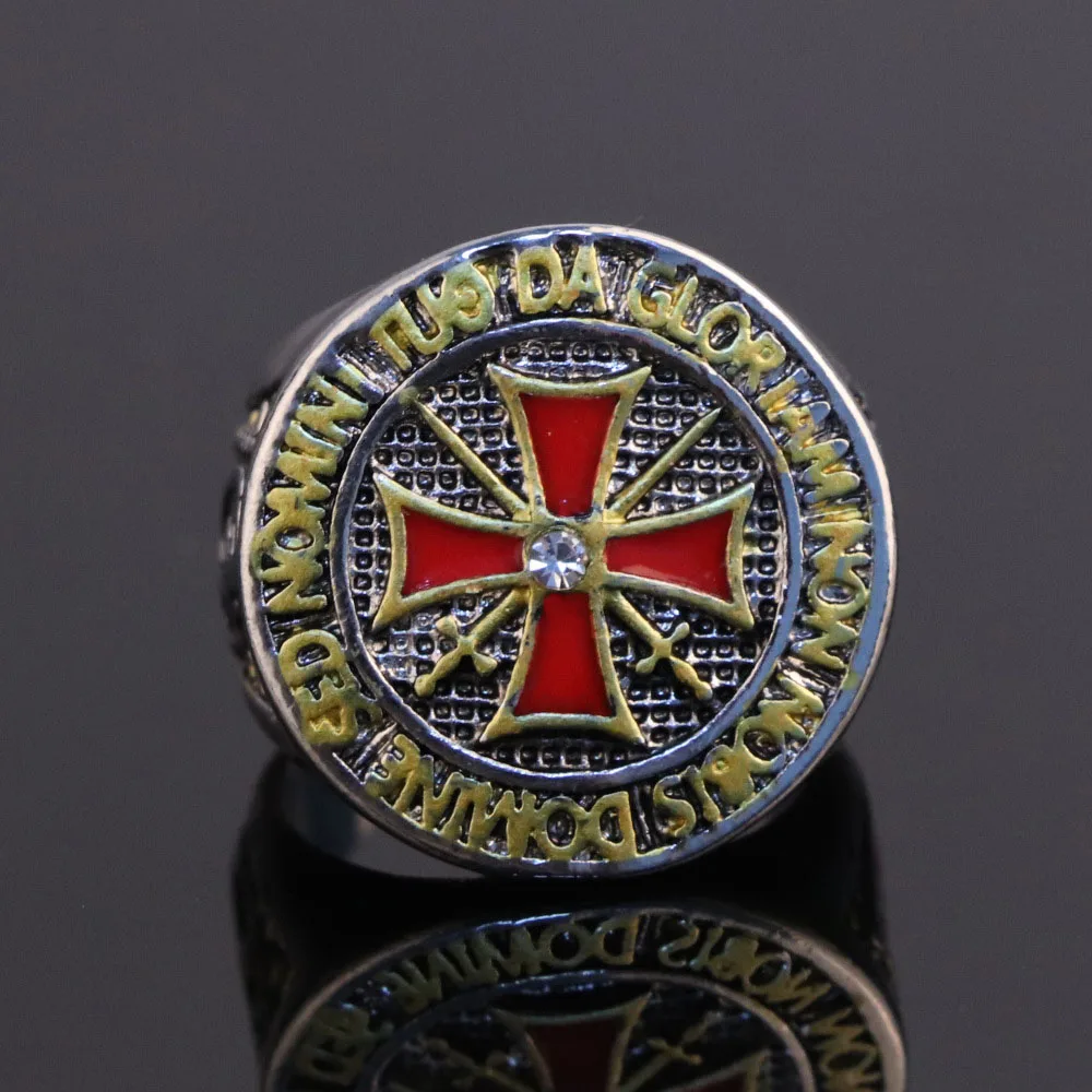 

New 2021 European and American trendy male punk style red cross Domineering Knights Templar men's ring