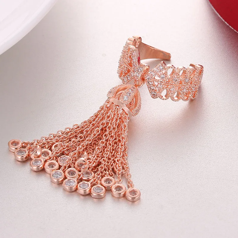 Rose Gold LXOEN Роскошные вечерние кольца с кисточками от известного бренда для женщин, инкрустация кубическим цирконием, регулируемое кольцо с короной от известного бренда, модное кольцо - Цвет основного камня: Rose Gold