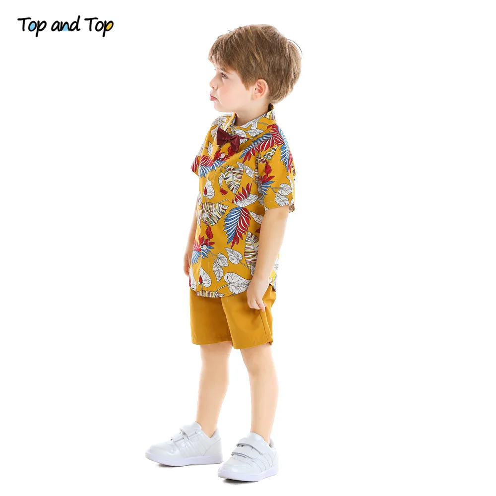 Комплект одежды для мальчиков рубашка с галстуком-бабочкой и шорты топ цветочным