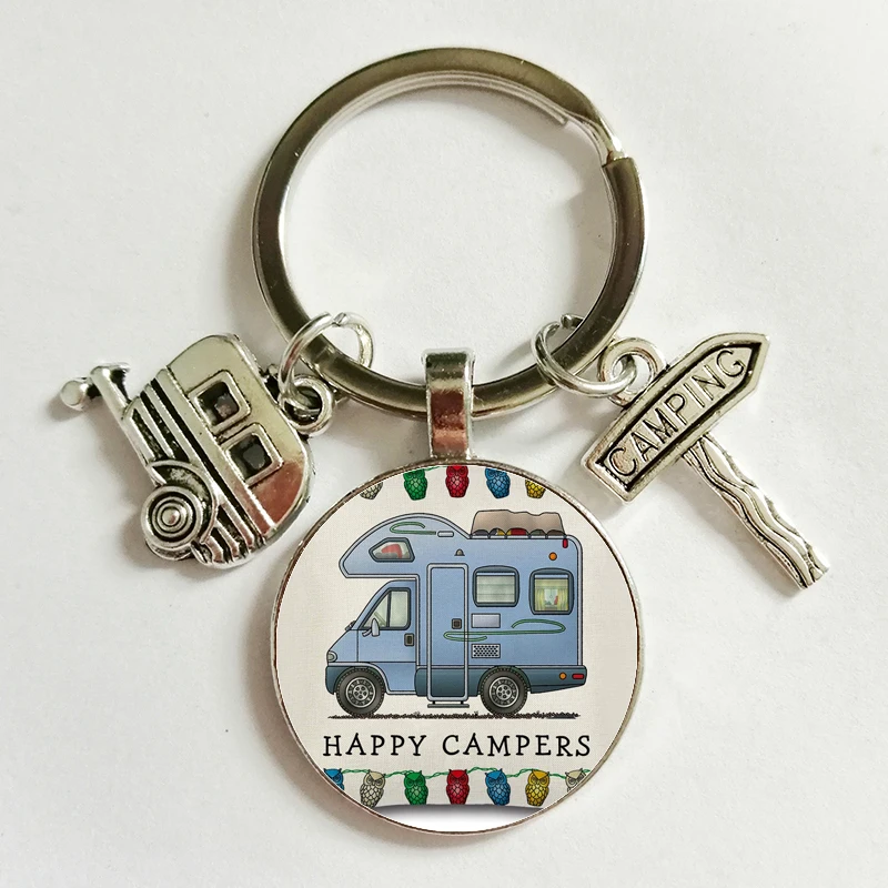 

2020 NEW Happy Camper - Handcrafted Pendant Keychain With Camper Charm Key ring Happy camping Key Chain