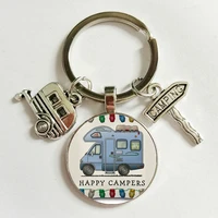 2020 new happy camper handcrafted pendant keychain with camper charm key ring happy camping key chain