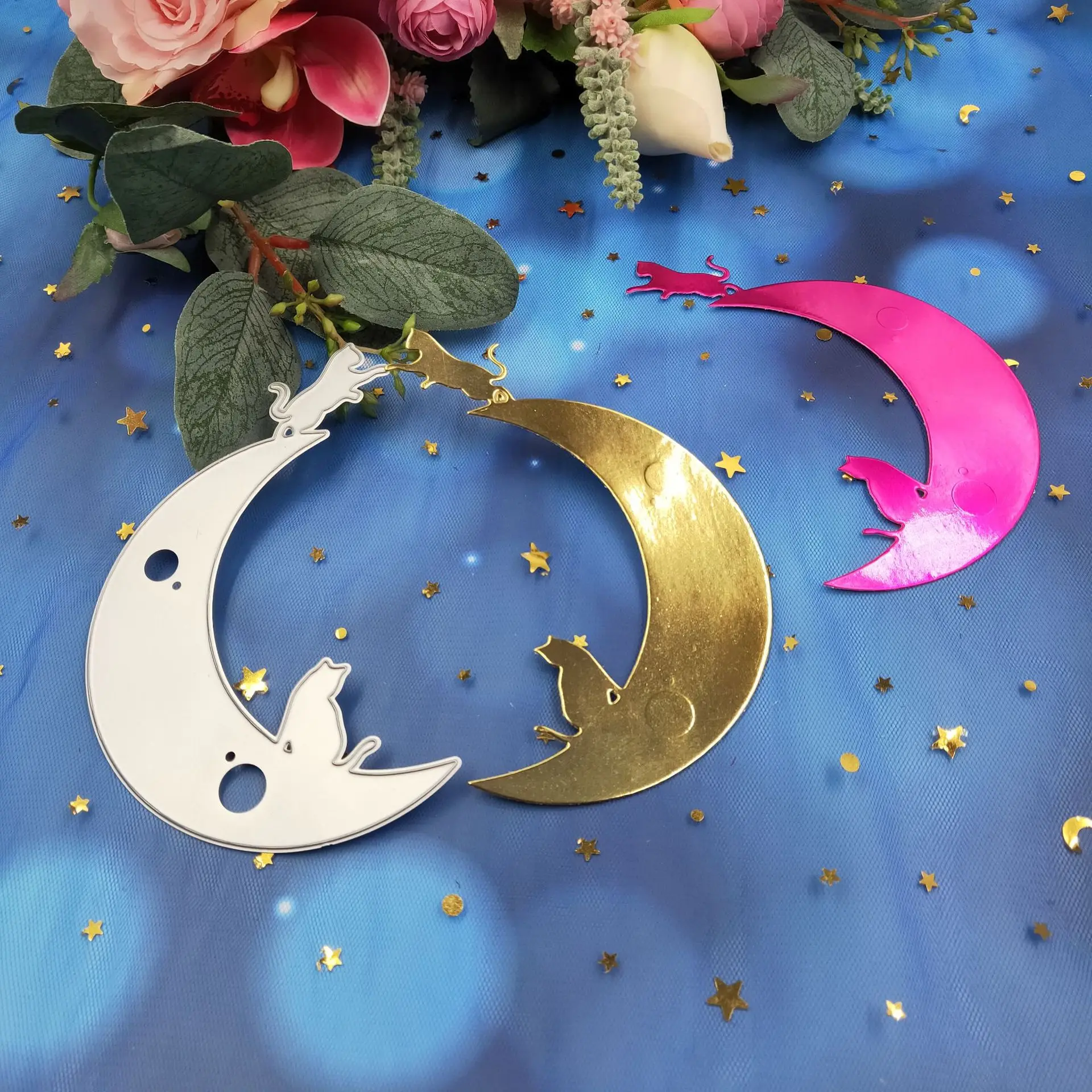 Металлические Вырубные штампы с изображением двух кошек на Луне трафарет Луны и