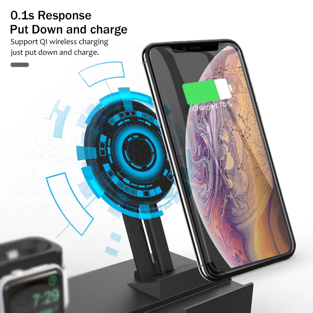 Беспроводной Зарядное устройство подставка для iPhone AirPods Apple Watch док станция