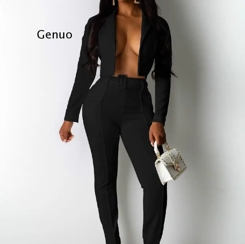 

Work Pant 2 Piece Set for Women Business Interview Suit V Neck Uniform Smil Blazer and Pencil Pant Office Lady Outfits