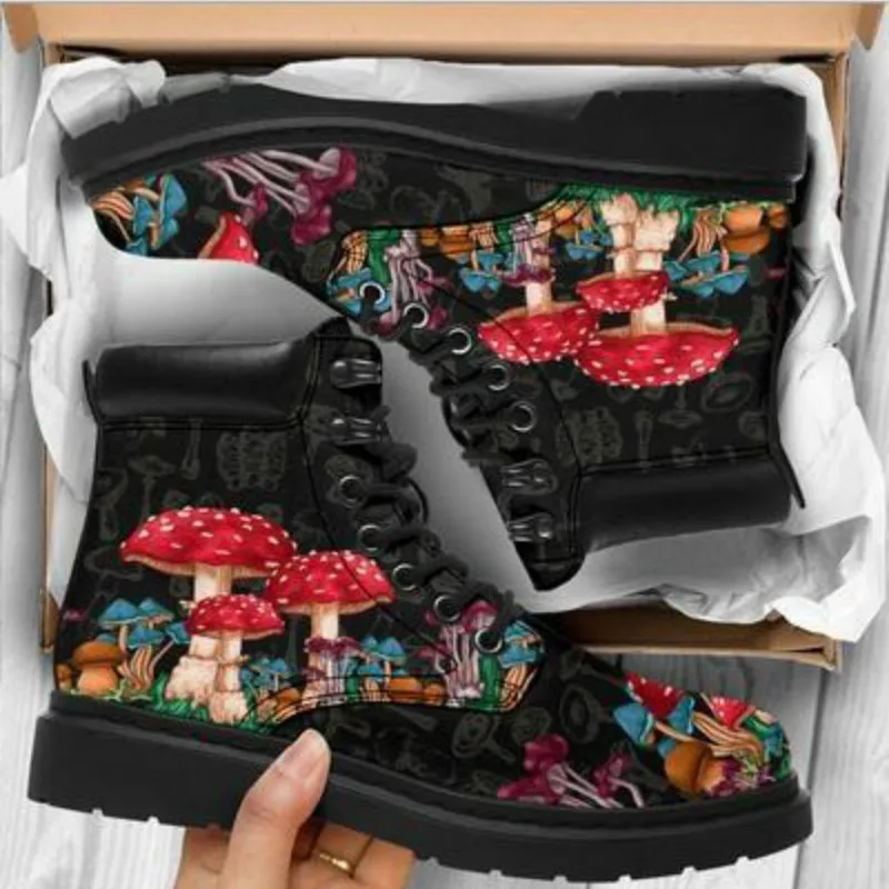 

Women's Autumn/Winter New2020 British Fashion Women's Work Boots Skull and Flower Printed High-Top Boots Women Size 35-43
