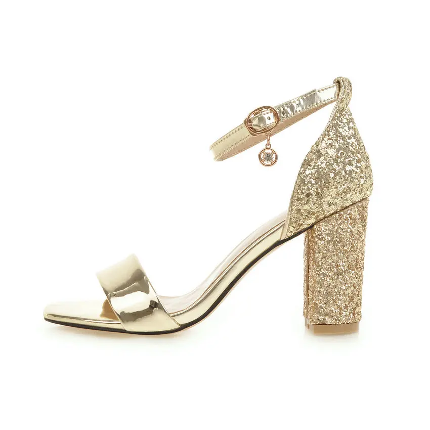 Женские босоножки с блестками QUTAA черные из искусственной кожи на высоком