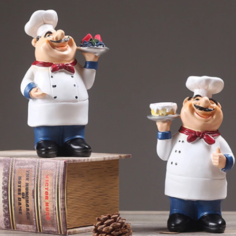 Retro Chef Model Ornaments Resin Crafts Mini Figurines Home Kitchen Restaurant Bar Coffee Decor-A |