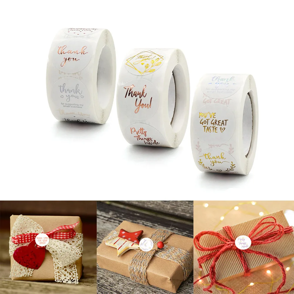 

500pcs/roll Thank You Stickers Colorful Label Stickers Round For Wedding Birthday Party Holiday Celebration