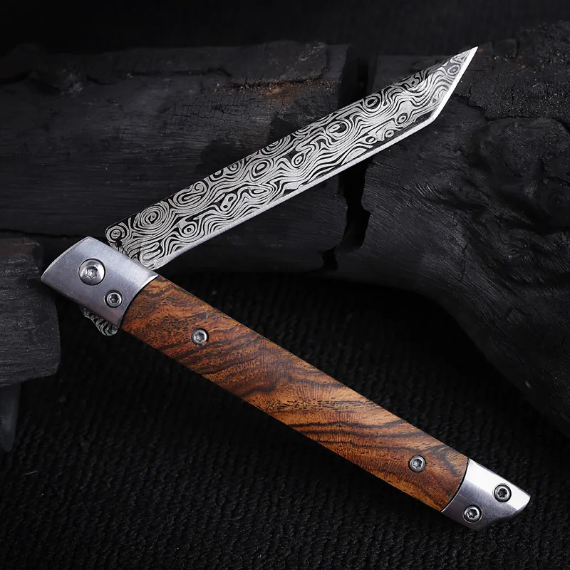

Damascus Pattern M390 Folding Knife Outdoor Self-Defense Knife High Hardness Folding Knife CS GO Sandalwood Portable Fruit Knife