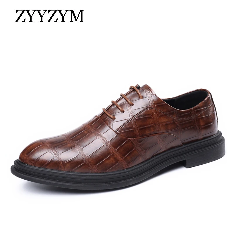 

ZYYZYM Men Formal Shoes Crocodile Leather Shoes Patent Thick Soled Shoes EUR 38-48