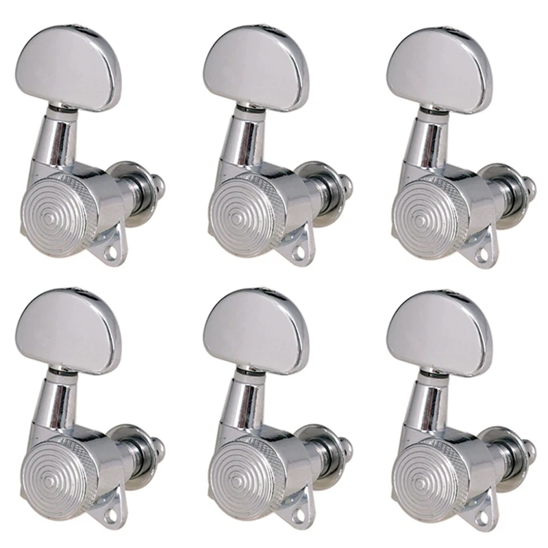 

12 Pcs Silver Chrome Locked String Tuning Peg Key Machine Heads Semicircle Button 6R & 3R3L