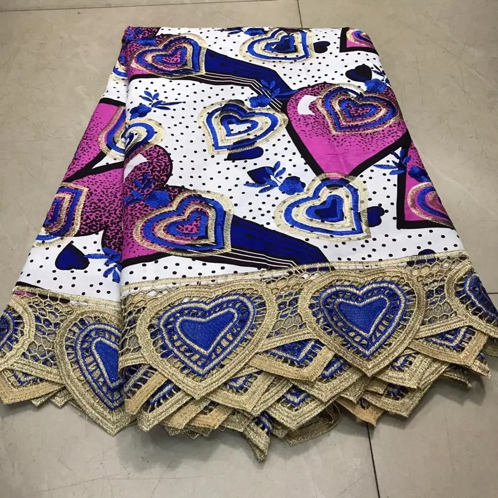

Embroideried Ankara Lace Wax Fabrics 6 yrd Cotton Nigerian Veritable Wax Printed African Cloth for Women Ankara Fabric with Lace