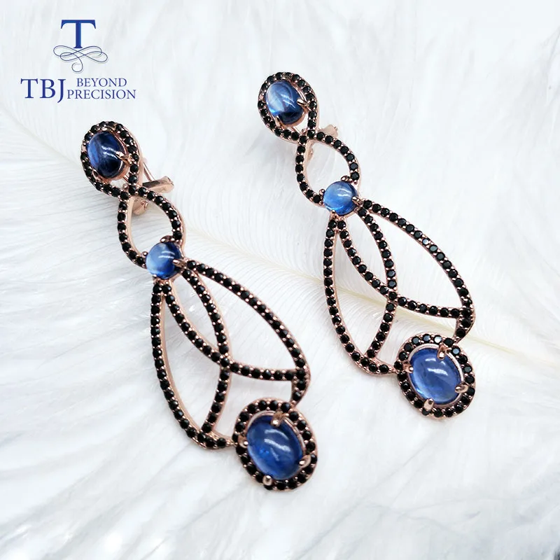 TBJ,Long party earring with natural blue kyanite 925 sterling silver rose gold fine jewelry for girls best gift
