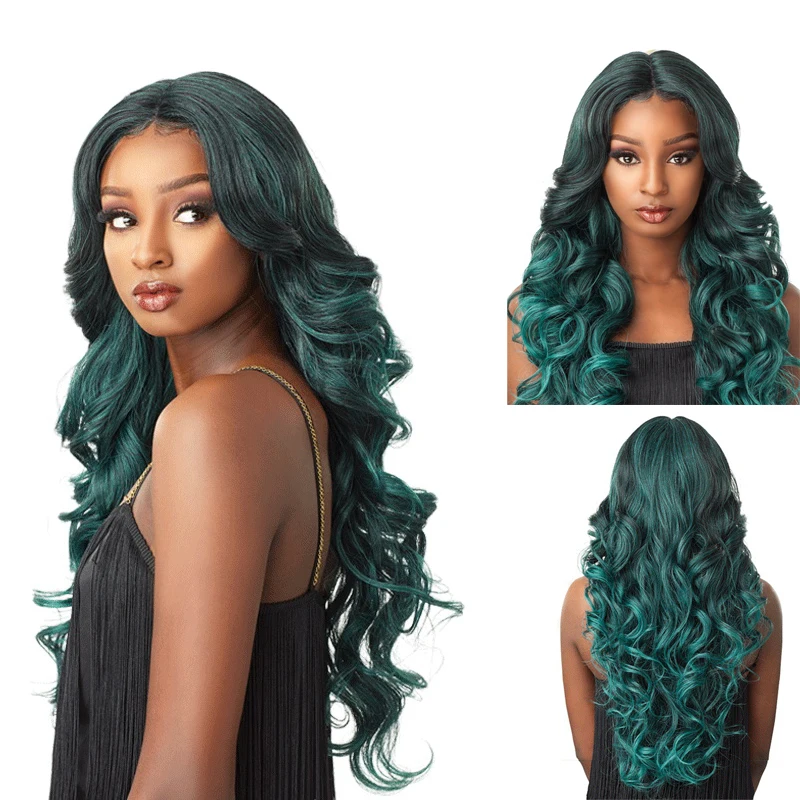 Новинка модные синтетические парики зеленого цвета длинные натуральные темно