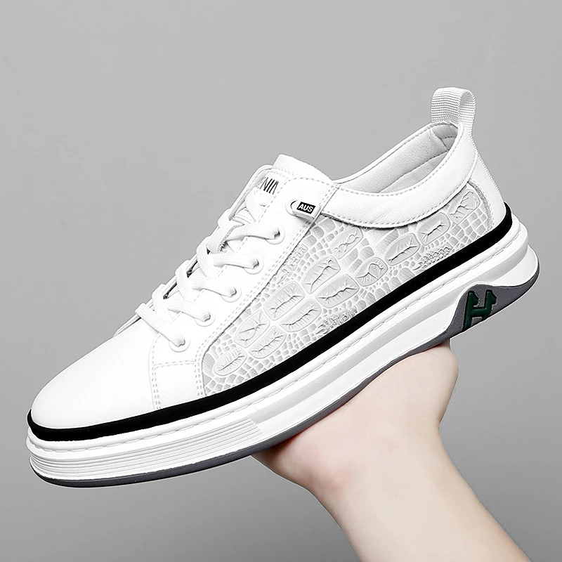 Online Sepatu Kasual Pria Musim Semi/Gugur Sneakers Kulit Putih Sepatu Kasual Remaja Merek Mewah Pria Untuk Pria Sepatu Jalan Pria Karet