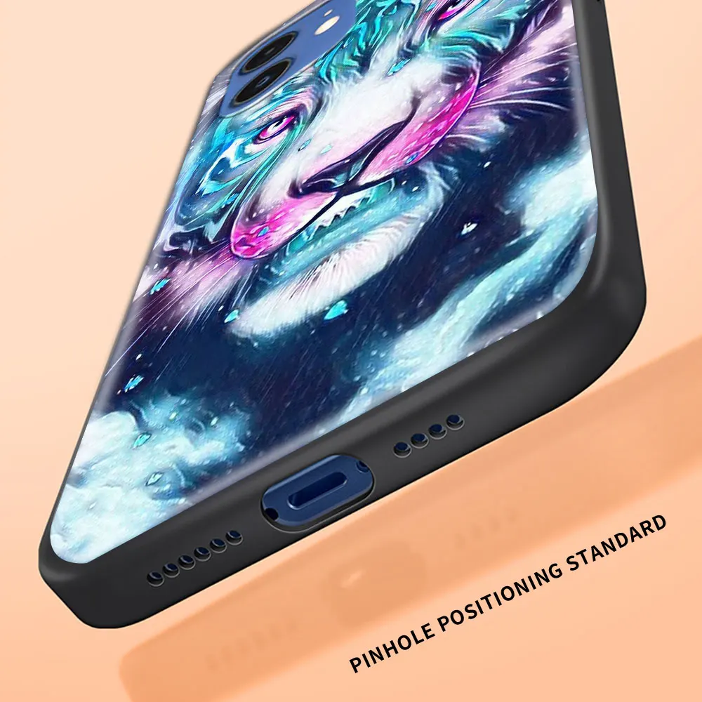 

Phone Case for iPhone 11 Pro Cover For iphone 12 Pro Max 7 8 Plus XR SE 2020 X XS Funda Black Shell Lion Animal wolf
