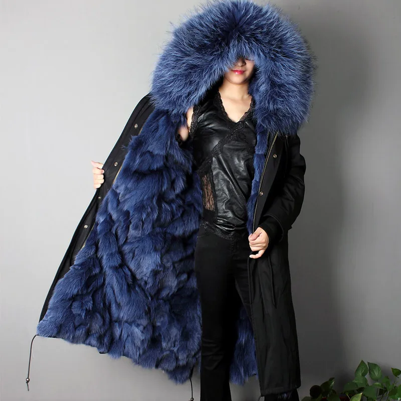 Теплые парки с натуральным мехом женские зимние длинные меховые лисьим съемная