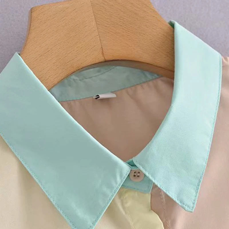 

SISPELL Casual Shirts For Female Lapel Collar Long Sleeve Loose Patchwork Colorblock Women's Casual Shirt Fashion New 2021