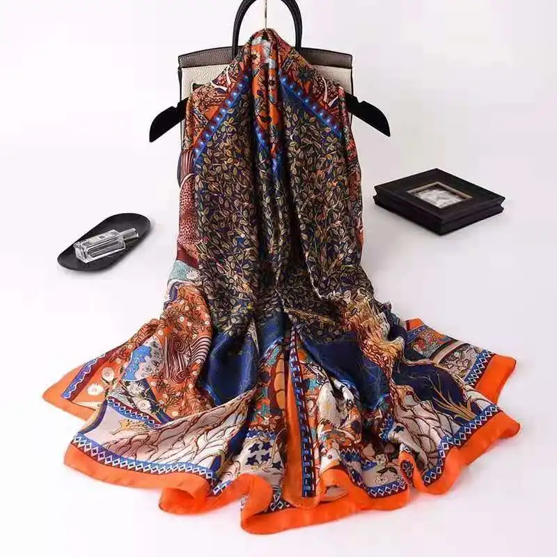 

2021 Spring and Summer Foreign Fashion Mother Model Simulation Silk Scarf Travel All-match Light Shawl Sunscreen Beach Towel