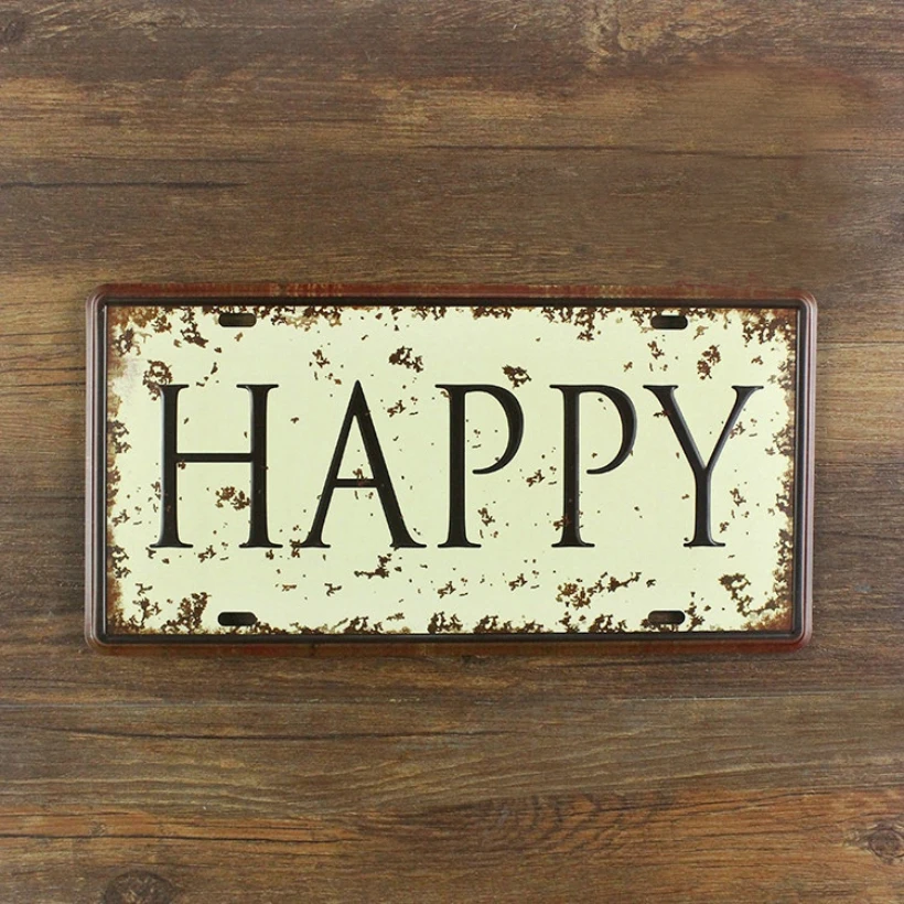 

SYF-A172 Retro License plates letter slogan " HAPPY" vintage metal tin signs garage painting plaque Wall art craft 15x30cm