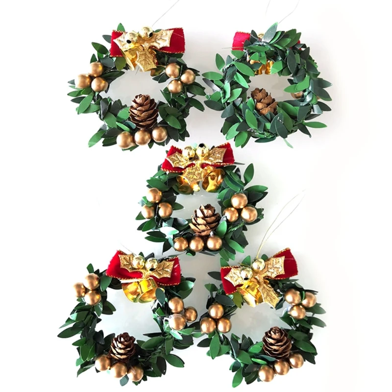 

5Pcs Christmas Wreath Decoration Mini Miniature Wreath Dollhouse Ornament Wreath Miniature Christmas Wreath