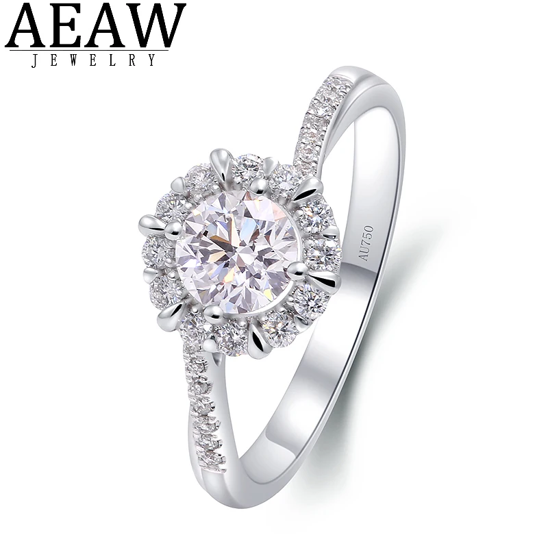 

Twist Style 0.8ct 6mm Round Excellent Cut Moissanite Engagement Halo Ring Real 18k White Gold Pass Diamond Tester