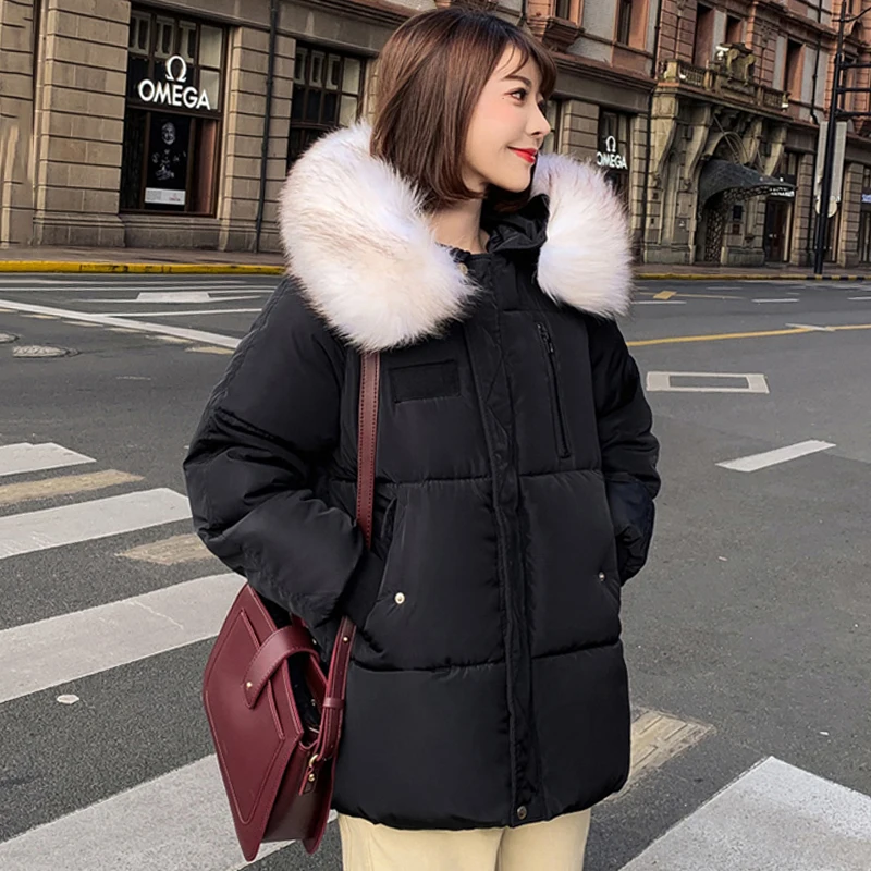 2019 Hot Sale Winter Jacket Women Solid Color Black Beige Female Coat Hooded With Fur Ladies Loose Short parka | Женская одежда