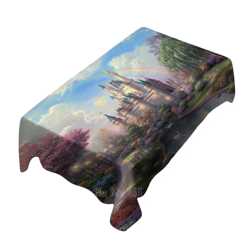 Водонепроницаемая прямоугольная скатерть с изображением замка принцессы радуги