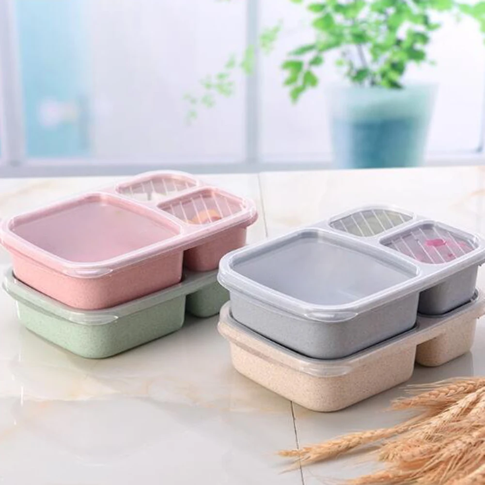 Портативный 3 сетки пшеничной соломы легкий Bento Коробки для обедов Еда контейнер