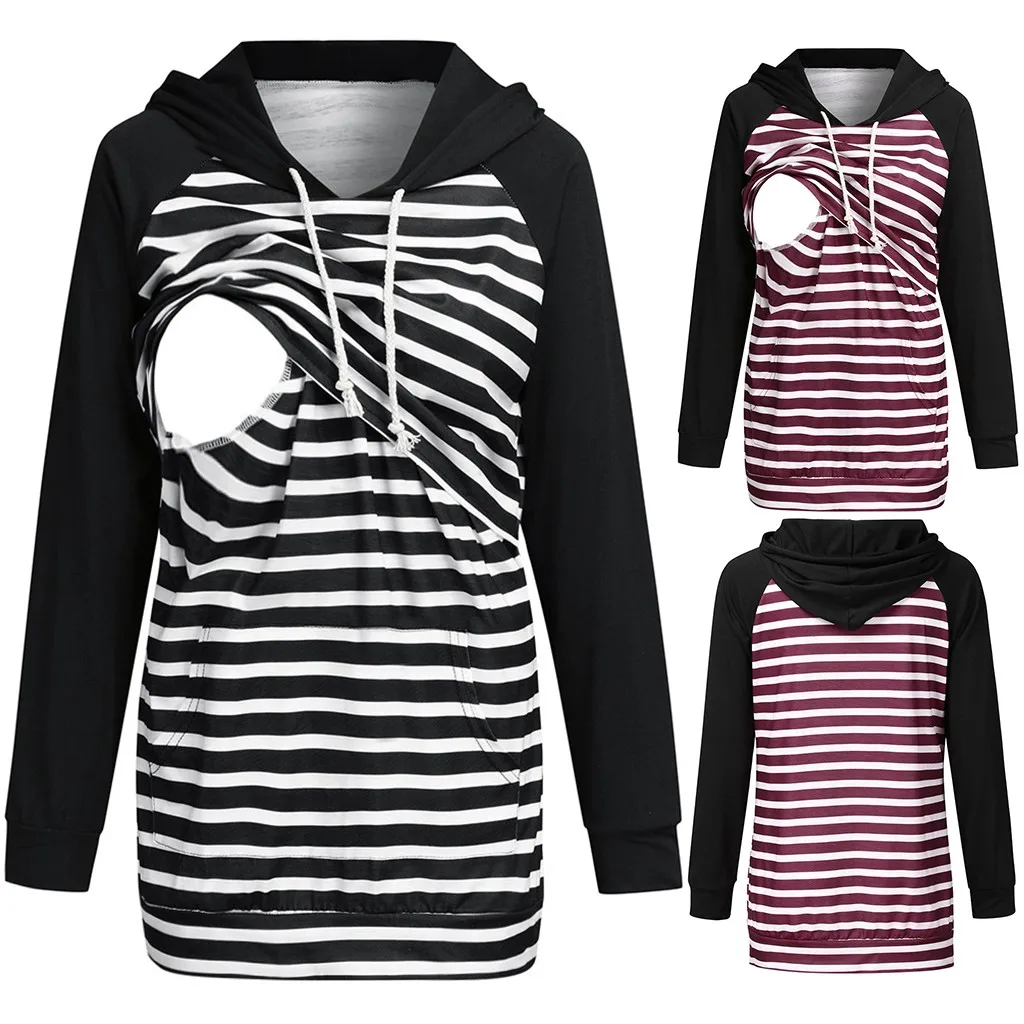 Топы с капюшоном для беременных длинным рукавом пуловер свитшот грудного