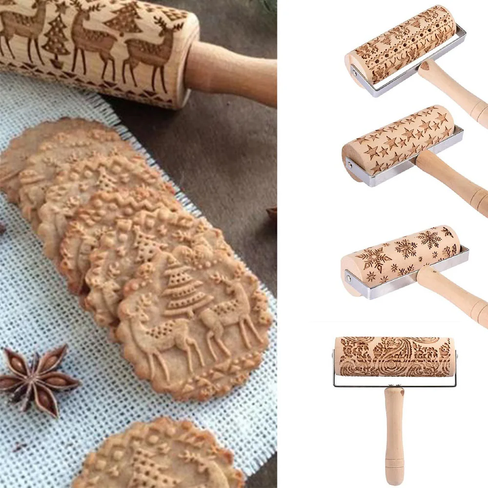 Рождественская Скалка деревянная скалка для тиснения с узором Рождественский