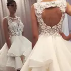 Кружевное короткое свадебное платье без рукавов, модель 2021 года, свадебные платья до колена, с круглым вырезом, с вырезом на спине, свадебное платье для невесты