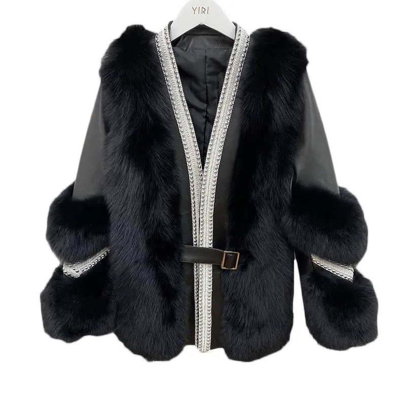 2021 Autumn And Winter New Style Fox Fur Mid-Length Loose V-Neck Young Fur One-Piece Female Thick Outwear Fashion T843