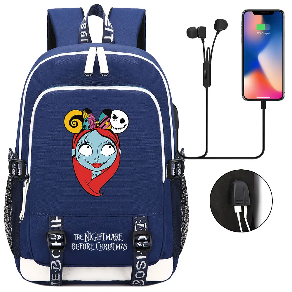 

New The Nightmare Before Christmas USB Headphone Jack Boy Girl Kids Book Bags Women Teenagers Canvas Men Laptop Travel Backpack