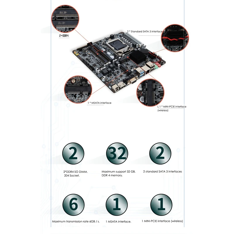 

H110 Computer Motherboard SATA III DDR4 32G 2133 (MHz) Supports 6/7/8 Generation LGA1151MINI ITX Motherboard