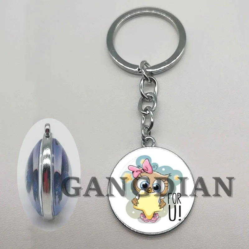 Animal keychain cartoon owl art picture double-sided glass car men's gift | Украшения и аксессуары